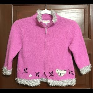 Girls’ Catamini Paris 108/5A (5 US) Sweater Purple-Pink with Gray Trim & Koalas